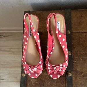 American Eagle Outfitters Red Polka Dot Wedges.  NWOT